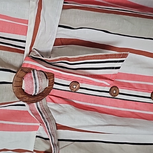 ASOS NWT Festival Summer linen blend neutral striped halter dress size 14 - Picture 3 of 8